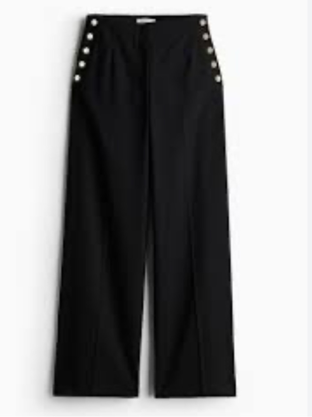 H&M Black Wide-Leg Trousers with Silver Button Trim